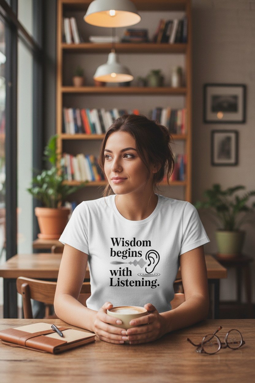 Wisdom Begins with Listening Tee - Coffee Shop